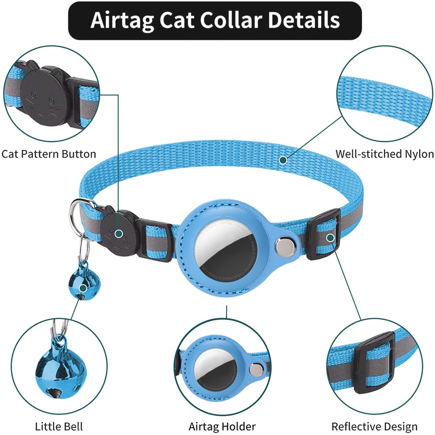 Smart Cat Collar with Apple AirTag Holder