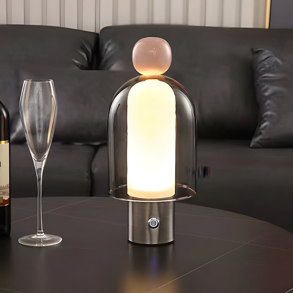 Easy Peasy - Lampe de Table Rechargeable en Verre Transparent avec Dimmable LED