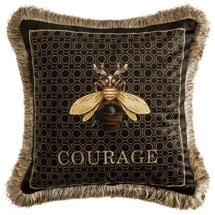 Housse de Coussin Rétro Dorée – Style Artistique Européen Luxe avec Imprimé Abeille