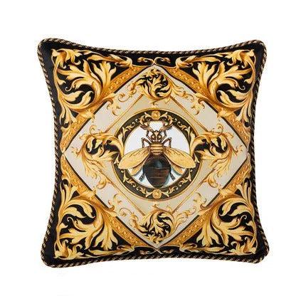 Housse de Coussin Rétro Dorée – Style Artistique Européen Luxe avec Imprimé Abeille