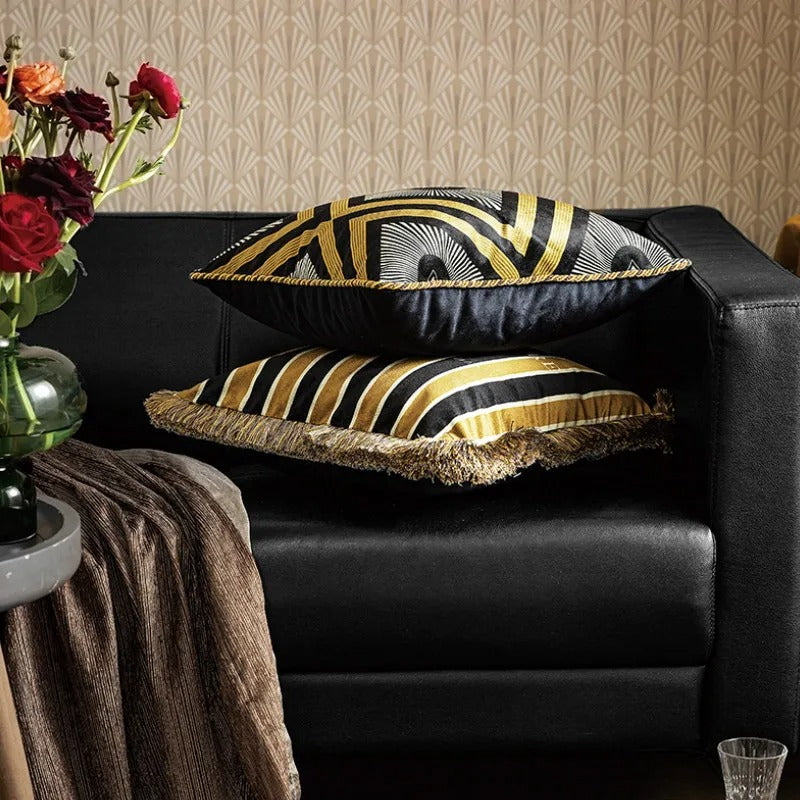 Housse de Coussin Rétro Dorée – Style Artistique Européen Luxe avec Imprimé Abeille